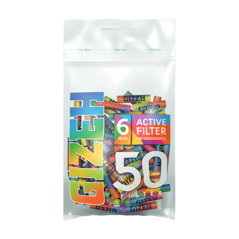 Gizeh Active Filter Rainbow Aktivkohlefilter 6mm 50 Stk.
