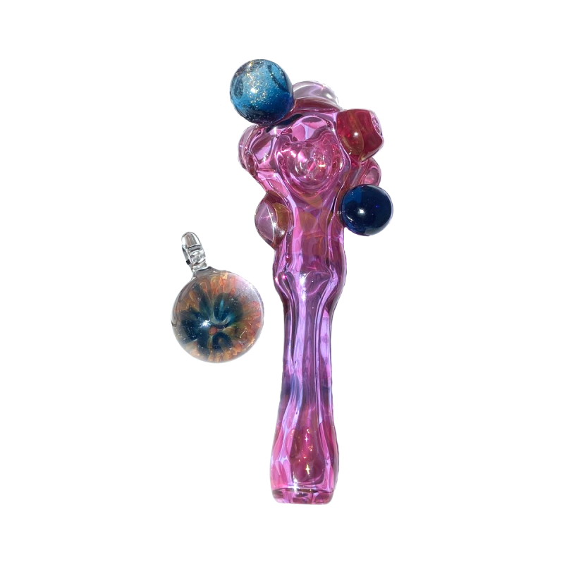 Lila Dichro Glaspfeife mit Anhänger Set