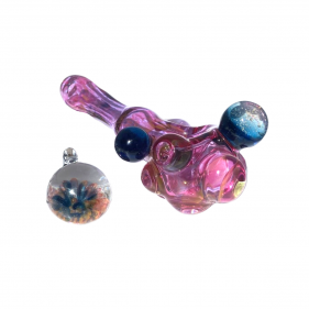 Lila Dichro Glaspfeife mit Anhänger Set