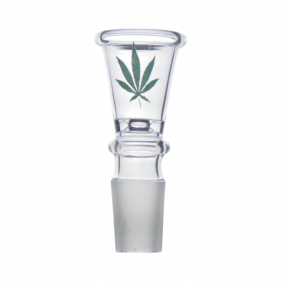 Glas Steckkopf Trichter mit Hanfblatt NS19