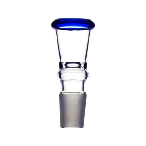 Glas Steckkopf Trichter mit blauem Rand NS19