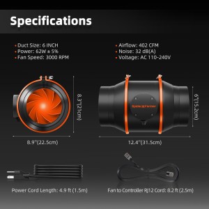 Spider Farmer Inline Fan 6 Inch + Smart Controller Grow