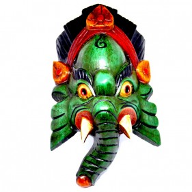 Ganesha Handgeschnitzte Holzmaske Grün