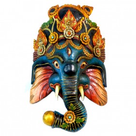 Ganesha Handgeschnitzte Holzmaske Blau
