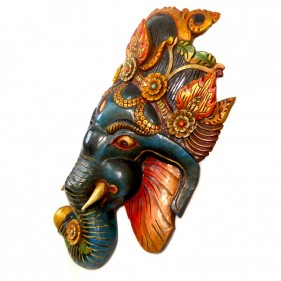 Ganesha Handgeschnitzte Holzmaske Blau