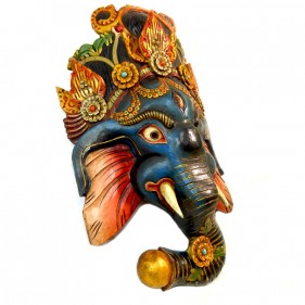 Ganesha Handgeschnitzte Holzmaske Blau