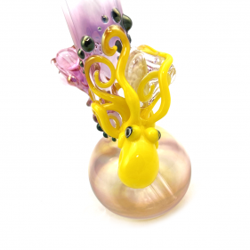 Grinder Glass 'Canary Yellow Octopus' mit 22K Gold Fume
