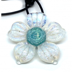 Mars Glassworks Blumen-Anhänger aus Glas Eisblau