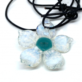 Mars Glassworks Blumen-Anhänger aus Glas Eisblau