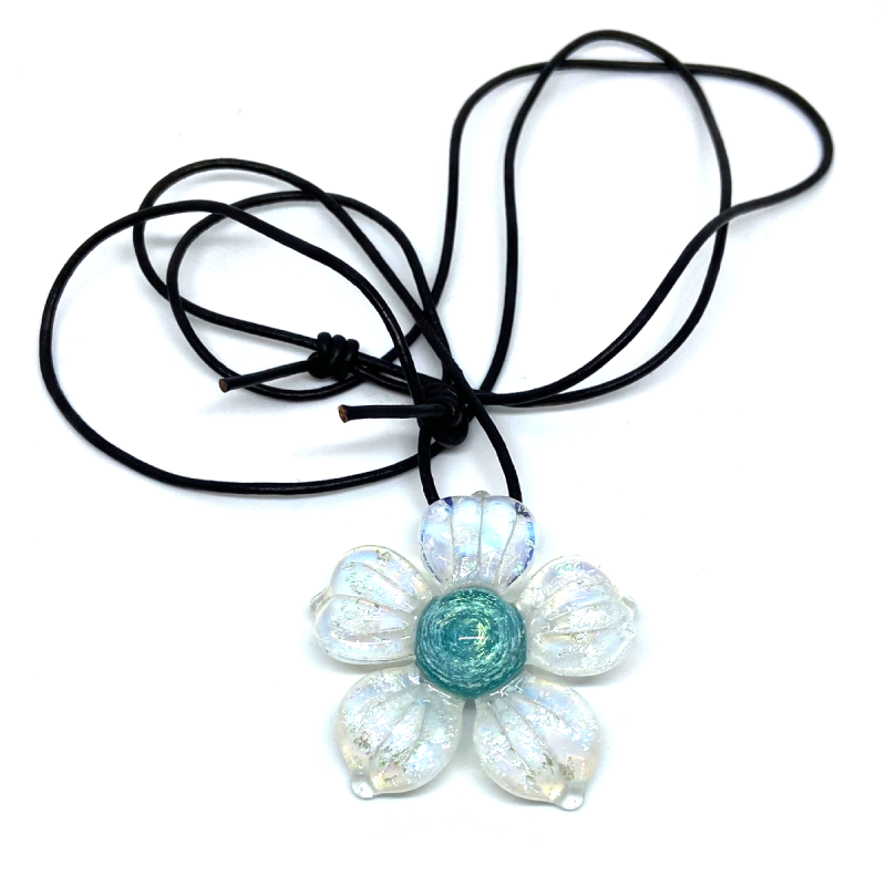 Mars Glassworks Blumen-Anhänger aus Glas Eisblau